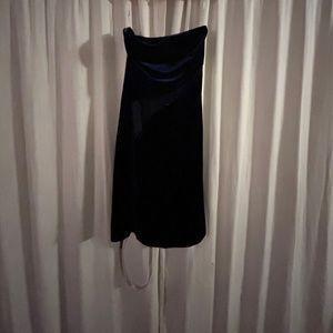 House of CB blue velvet strapless dress